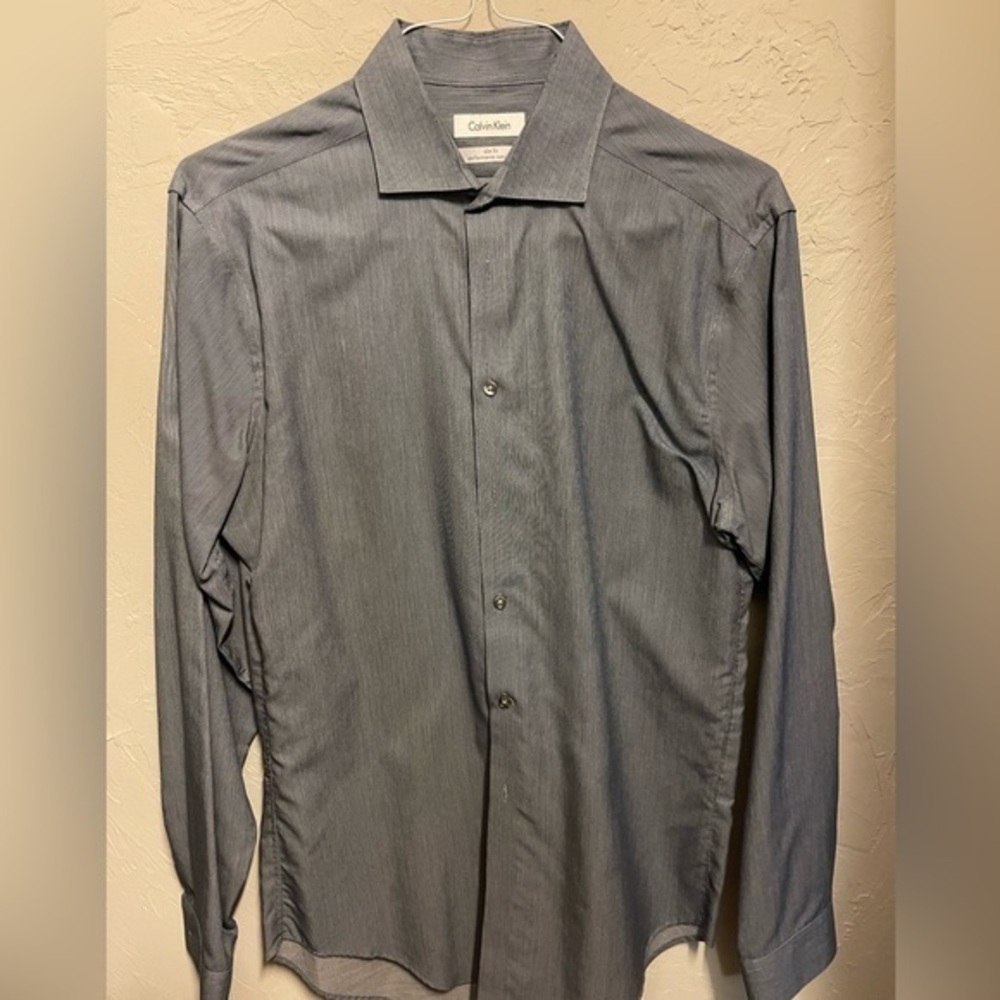 Calvin Klein Blue Slim Fit Performance Non-Iron Shirt - 16 34/35